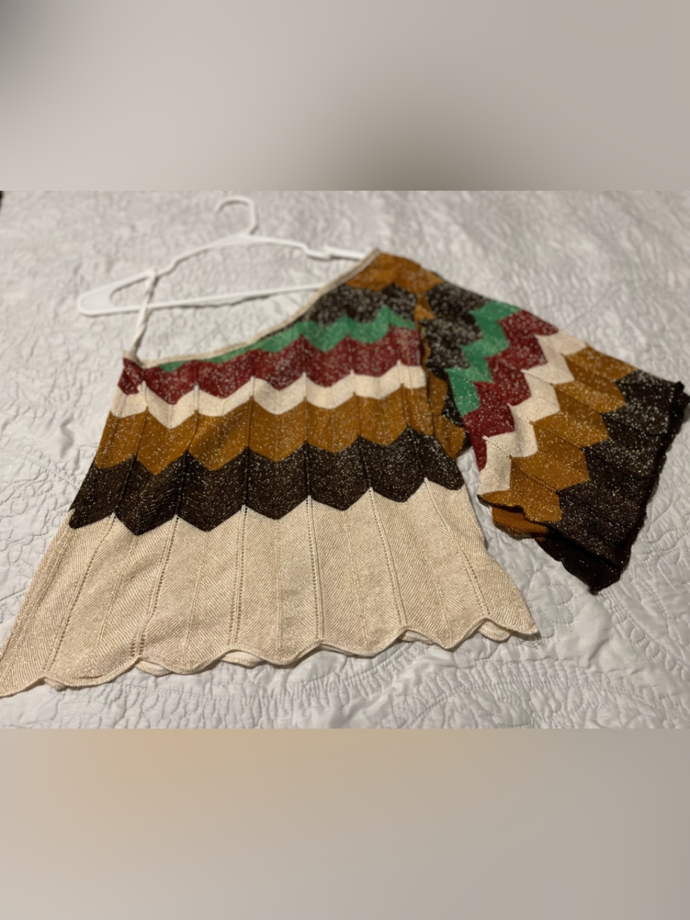 Women's Chevron Knit One-Shoulder Sweater Top - Multicolor